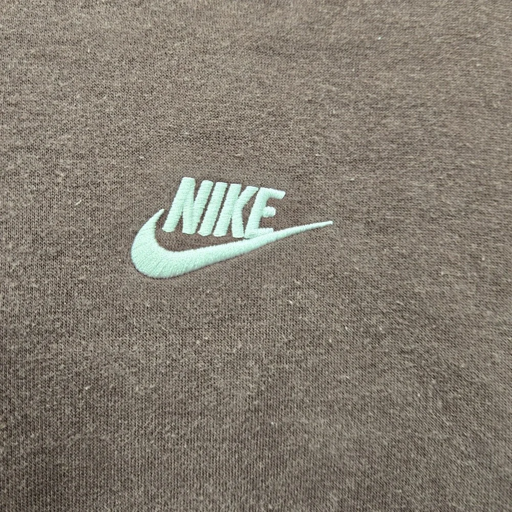 Nike Men Hoodie L Brown Sportswear Club Fleece Swoosh Logo Spellout Embroidered